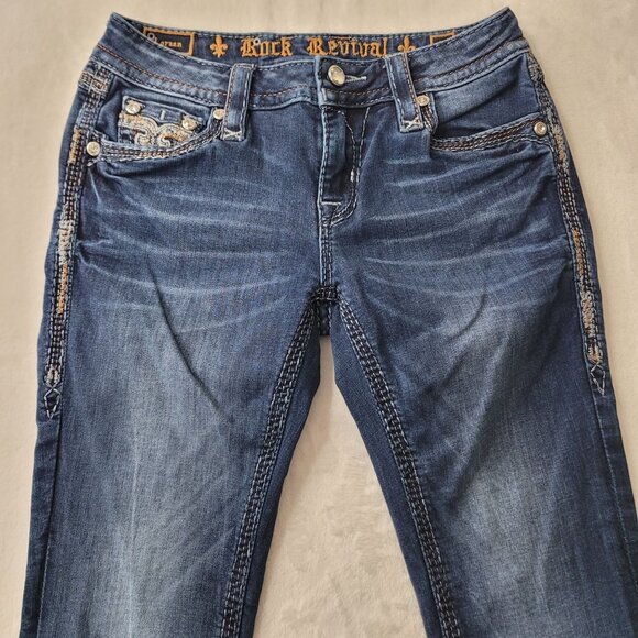 Rock Revival Loreen Women's Mid Rise Bootcut Dark Wash Jeans Size 25 - Picture 3 of 12